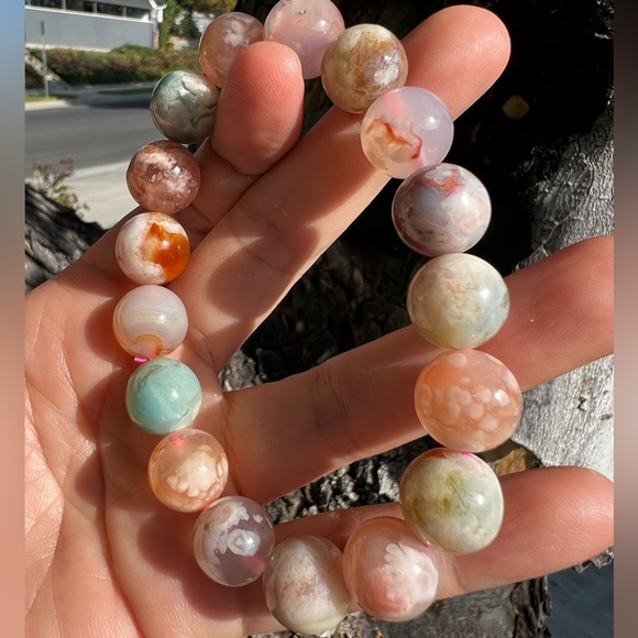Colorful Flower Agate Bead Bracelet - Sakura Agate - Picture 5 of 9